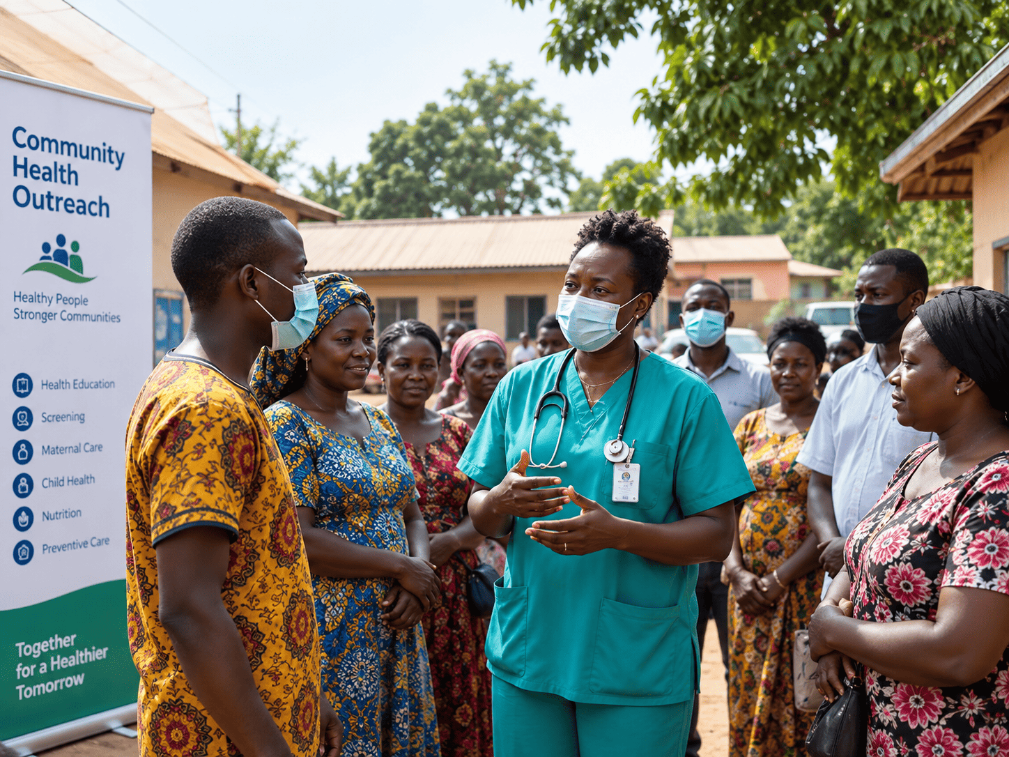 Community members waiting at a clinic outreach screening day